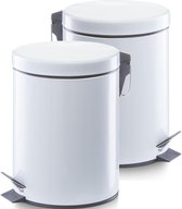 2x Witte vuilnisbakken/pedaalemmers 5 liter van 20 x 28 cm - Zeller - Huishouding - Badkameraccessoires/benodigdheden - Toiletaccessoires/benodigdheden - Kleine prullenbakken