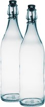 2x Glazen beugelflessen/weckflessen transparant 1 liter rond - Weckflessen - Beugelflessen - Limonadeflessen - Waterflessen - Karaffen