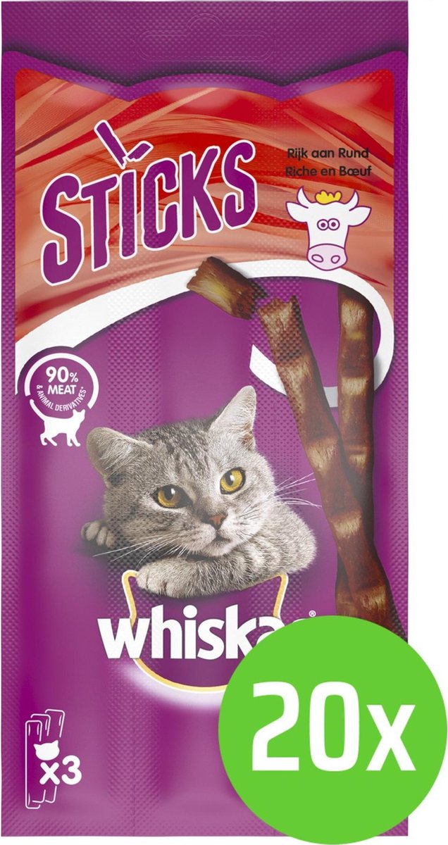 20x Whiskas Sticks 18 g - Kattensnack - Kip
