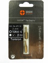 USH Isotin Top Quality Bits, Torx 10, 1/4 inch, 25mm, 2 stuks, (27110)