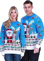 Foute Kersttrui "Kerstman & Rudolf strooien met Cadeaus" - Grappige Kersttrui - Lelijke Kersttrui - Christmas Sweater Maat XXXL