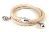 Jolla - dames wikkelarmband - zilver - leer - bedels - Basic Charm - Vanille creme