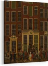 Schilderij - De boekhandel en het loterijkantoor van Jan de Groot in de Kalverstraat in Amsterdam — 70x100 cm
