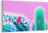 Schilderij - Trendy tropische Neon Cactus plant — 90x60 cm