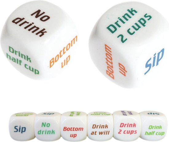 Afbeelding van het spel Set van 4 Drankspel Dobbelstenen - Drinkopdracht - Dobbelsteen - Drankspelletje - Drink - Drank - Spel - Drinken - Shots - Party - Partyspel - Dobbelen - Dobbelstenen - 4 STUKS