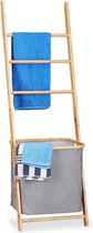 Relaxdays handdoekhouder bamboe - handdoekladder - wasmand - handdoekenrek hout - waszak