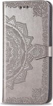 Bloem mandala grijs agenda book case hoesje Motorola Moto G9 Plus