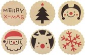 Winter Nieuwjaar stickers / envelop zegels - Kraft - Rood - Zwart - Beige | Boom - Kerstman - Merry Christmas - Sneeuw - Sneeuwvlok | 36 etiketten / labels