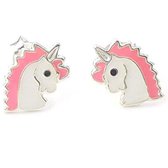 Zilveren kinder oorknopjes met eenhoorn unicorn roze