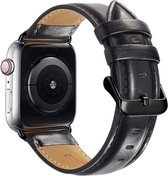 Zwart Lederen horloge Band geschikt voor Apple Watch 1, 2, 3, 4, 5, 6, 7, 8, SE & Nike+, 38mm & 40mm "Vrouwenbreedte" Series – Maat: zie maatfoto - Leer - Leder - Leren Smartwatchbandje - Black