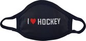 "I love hockey" Rekbaar Kinder mondkapje| Maat M (jeugd 9 - 17 jaar) | Sport  | Wasbaar | Niet-Medisch | Katoen | Herbruikbaar | zwart