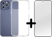 Shop4 - iPhone 12 Pro Hoesje + Edge-To-Edge Screenprotector - Zachte Back Case Transparant