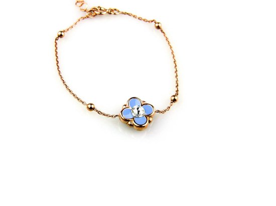 model Bambi armband in zilver roze verguld met bloem blauwe email