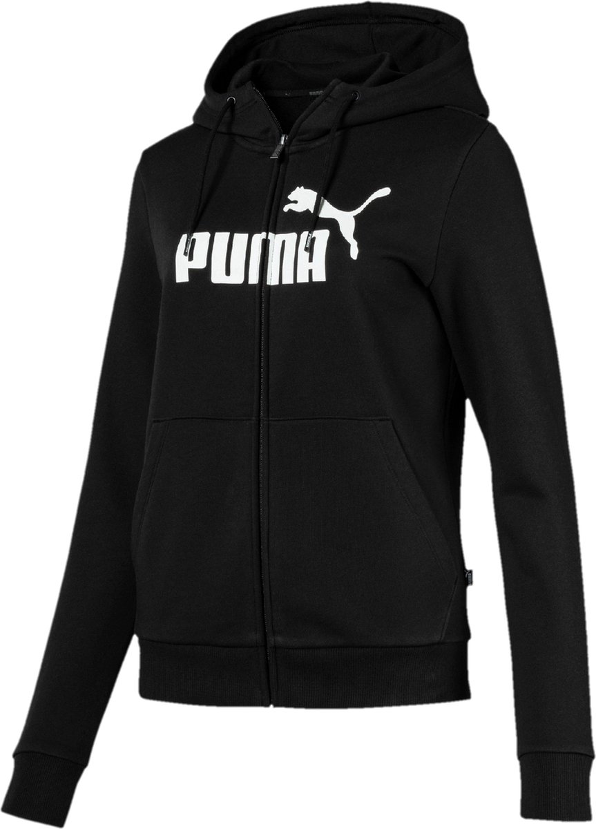 PUMA ESS Logo Hooded Jacket FL Cotton Vrouwen Zwart