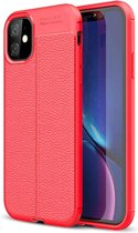 Litchi Fibre Hoesje TPU Flexibele beschermhoes - Geschikt voor: iPhone 12 Pro Max -  rood