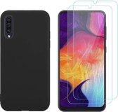Silicone hoesje zwart met 2 Pack Tempered glas Screen Protector Geschikt voor : Huawei Y5 2019