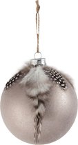 J-Line Doos Van 4 Kerstbal Veren Glas Antiek Grijs Large Set van 2 dozen