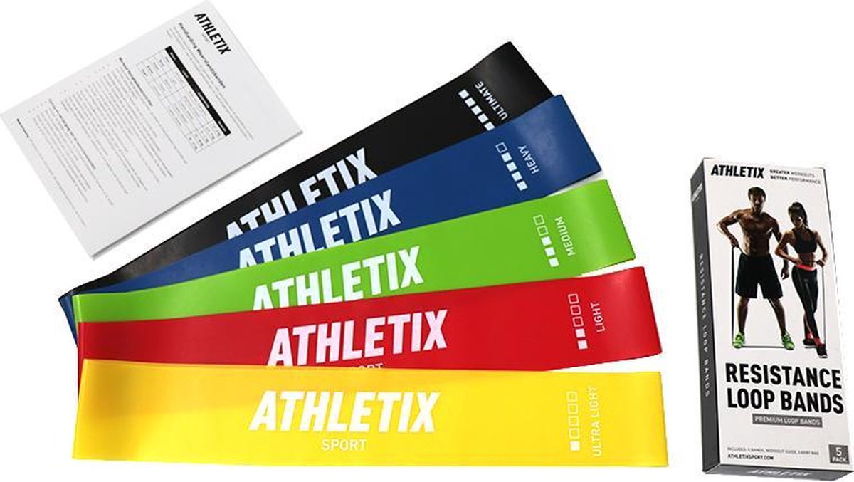 Athletix® - Weerstandsbanden Set van 5 - Met Gratis Draagtas en Oefeningen  | bol.com