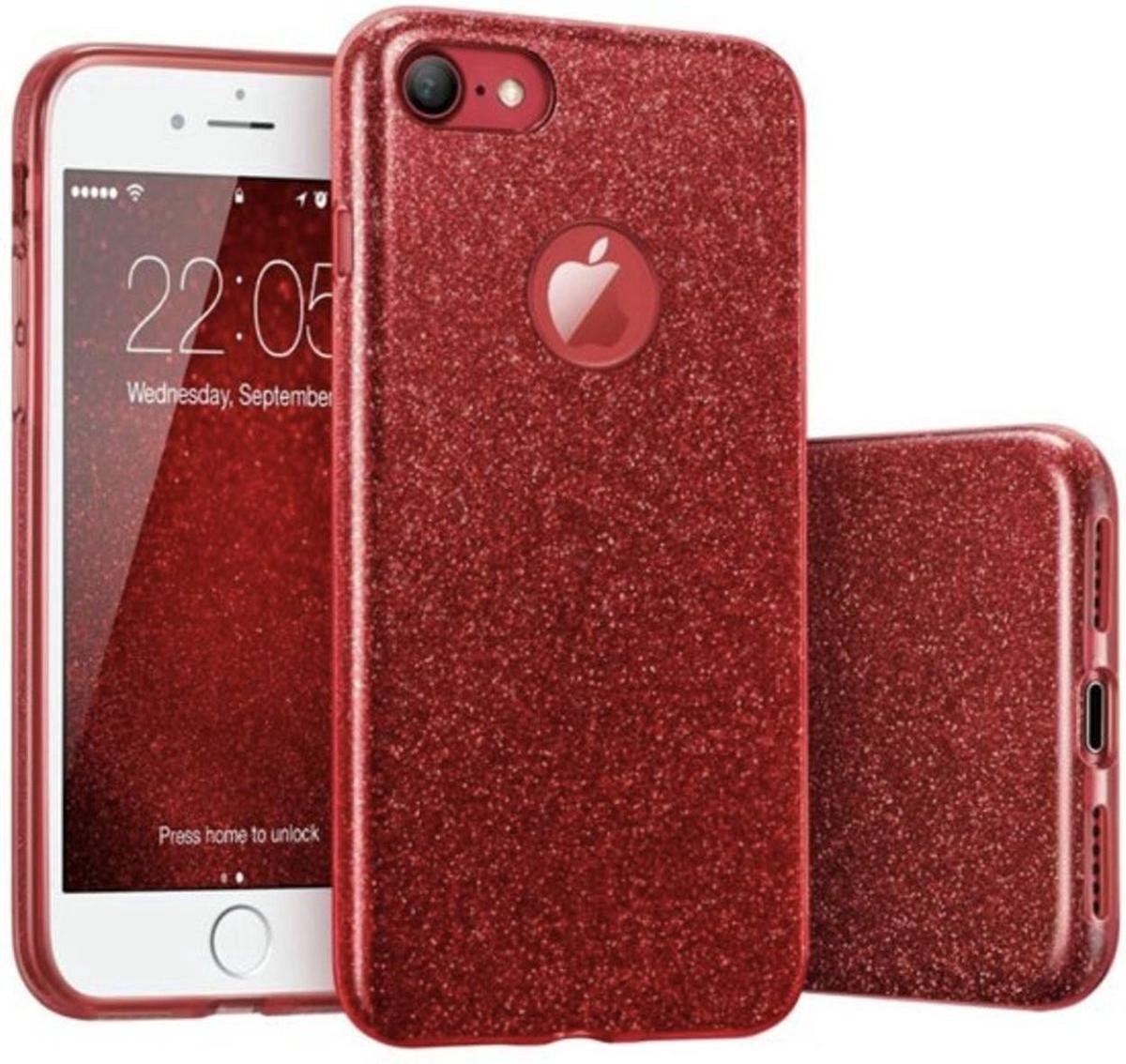Geschikt voor Apple iPhone 7 - iPhone 8 hoesje - Rood - Glitter - Soft TPU