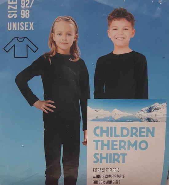 Kinder thermo shirt zwart - lange mouw - maat 92/98 - thermoshirt unisex  extra warm... | bol.com