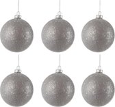 J-Line Doos Van 6 Kerstbal Pailletten Glas Grijs Set van 2 dozen