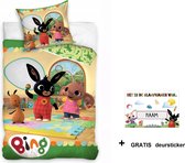 Bing  dekbedovertrek 140x200cm | eenpersoons 100% katoen met leuke deur naamsticker