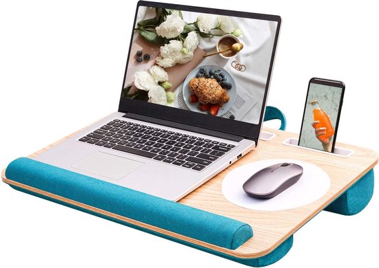 Beperken Moedig aan Staat HN® Luxe Comfortabele schoot en bureau laptop / tablet / telefoon plateau  blauw |... | bol.com