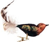 Kerstboom Vogeltjes Donkergroen en Bruin - doosje van 3 vogeltjes op clip
