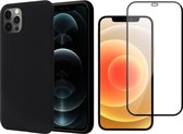 Hoesje geschikt voor iPhone 12 Pro Max - Screenprotector FullGuard - Zwart Liquid Siliconen Case