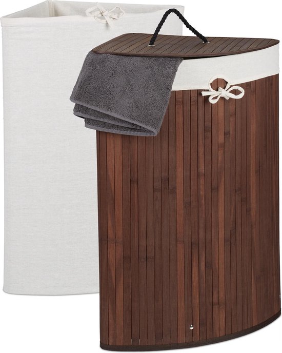 Relaxdays vouwbare wasmand bamboe, met handvaten, 70 L, opvouwbaar, met