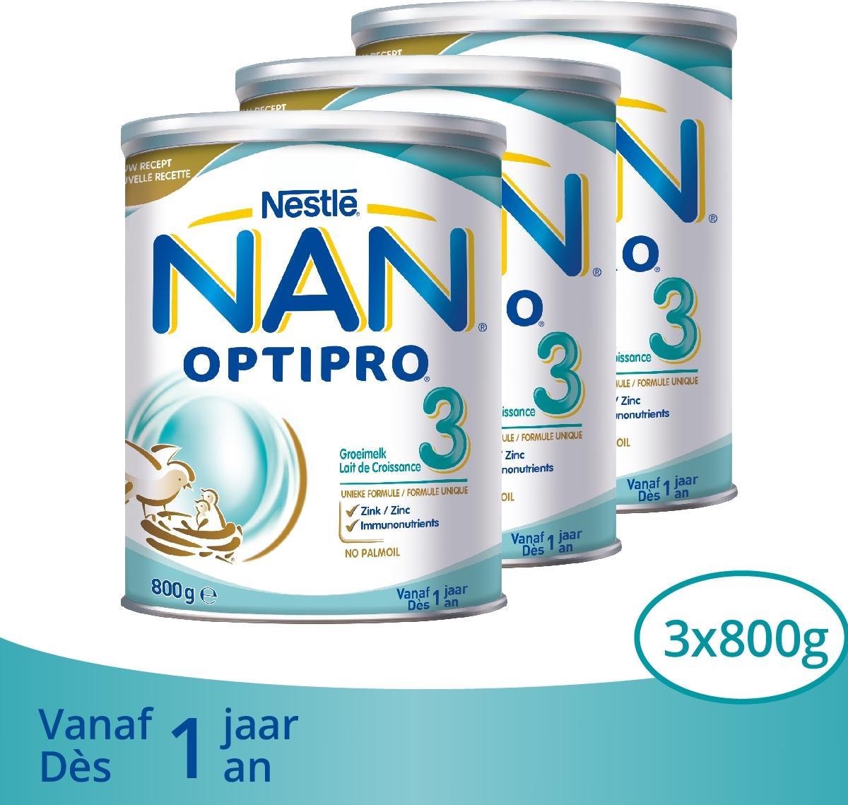 Nan Optipro 3 Groeimelk Vanaf 1 Jaar Flesvoeding Baby 3 X 800 Gr Bol Com