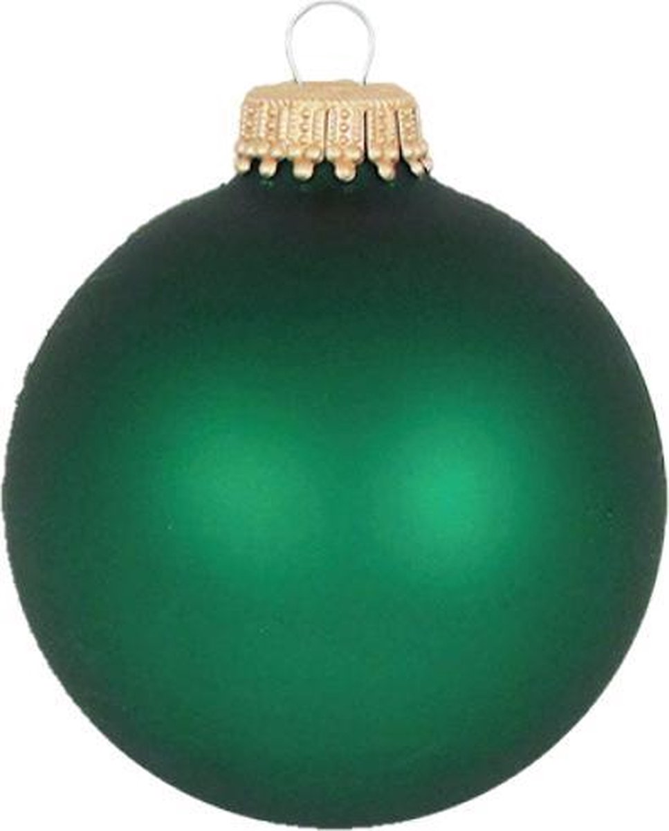 Doosje met 8 Kerstballen 7 cm Mat Groen - gouden kroontje