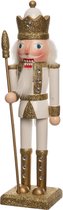 Notenkraker Beeld - Wit / Goud - 13 x 8,8 x 51 cm - Kerst