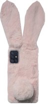 ADEL Siliconen Back Cover Softcase Hoesje Geschikt voor Samsung Galaxy A71 - Roze Konijn Pluche Stof