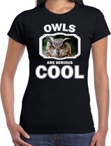 Dieren uilen t-shirt zwart dames - owls are serious cool shirt - cadeau t-shirt uil/ uilen liefhebber XS
