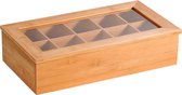 Bamboe houten theedoos/theekist met 10 vakken 20 x 36 x 9 cm - Theedozen/theekisten - Thee bewaren/opbergen - Theezakjes presenteren