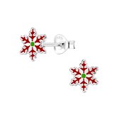 Joy|S - Zilveren kerst oorbellen sneeuwvlokje rood