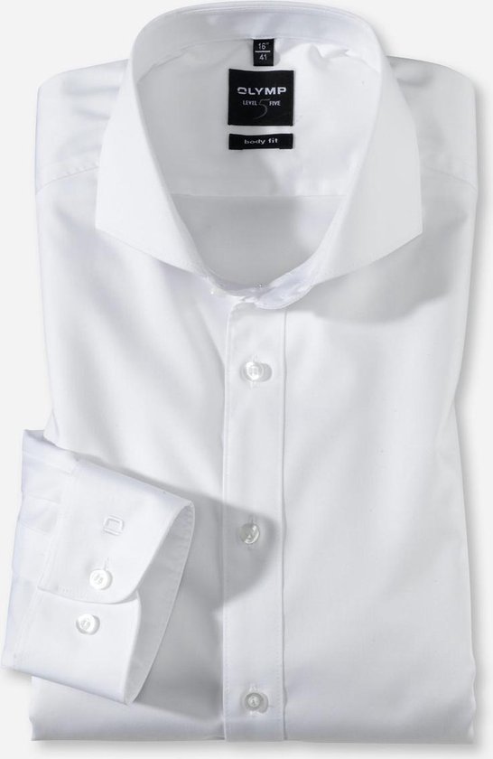OLYMP Level 5 body fit overhemd - wit fijn twill - Strijkvriendelijk - Boordmaat: 44