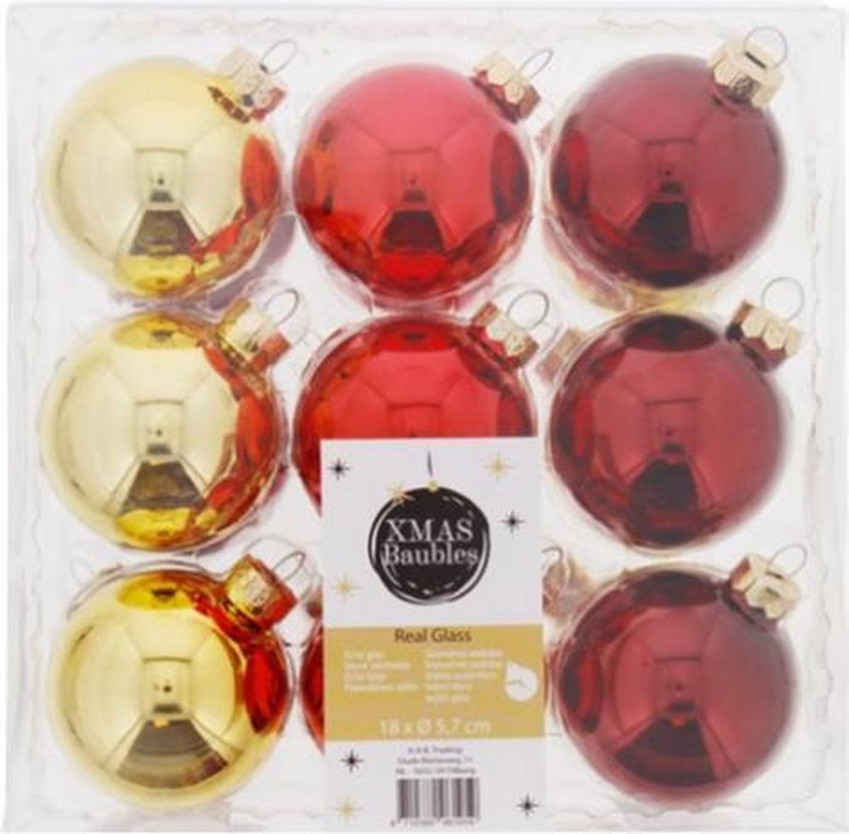 Luxe Kerstballen in Megabox – 18 stuks – Kerstbal van Glas – Goud - Rood – Kerstboom – Versiering – Decoratie – Real Glass - Kerst - Glazen Kerstballen - Voordeel