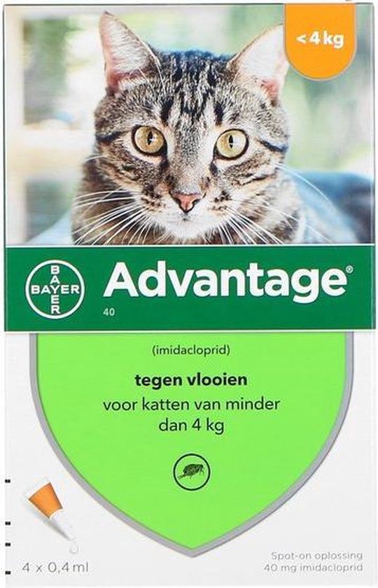 Advantage 40 Kat 4 pip - Anti vlooienmiddel - 2 x 0.4 ml - 0 - 4 Kg - Bayer