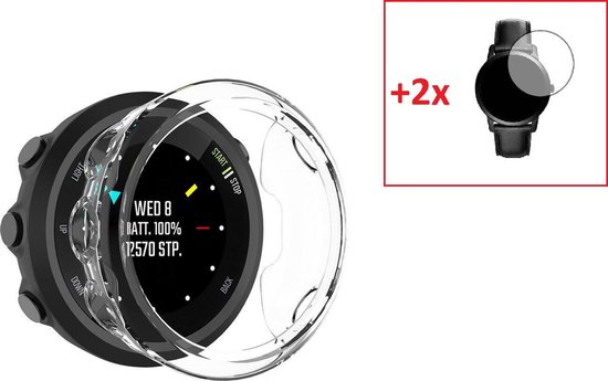 Heavy Duty 360 Graden Bescherming Set Voor Garmin Forerunner 45S - Tempered Glass Screen Protector Met Slim Cover Case Bumper Hoesje - Gehard Glas Display Screenprotector Beschermkap Beschermhoes Beschermer Hoes - Transparant