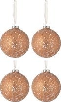 J-Line Doos Van 4 Kerstballen Parels Glas Donker Zalm Large Set van 2 dozen