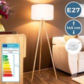 Miadomodo vloerlamp – vloerlamp woonkamer – Scandinavisch design – witte kap – tripod – hoogte 145 cm – 60W – LED - E27 - STLT04