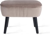 LIFA LIVING Voetenbankje - Poef - Hocker - Crème - Velvet & Hout - 35 x 53 x 38 cm