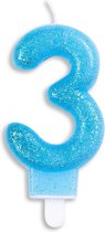 Wefiesta Cijferkaars 3 Glitter 7 Cm Wax Blauw