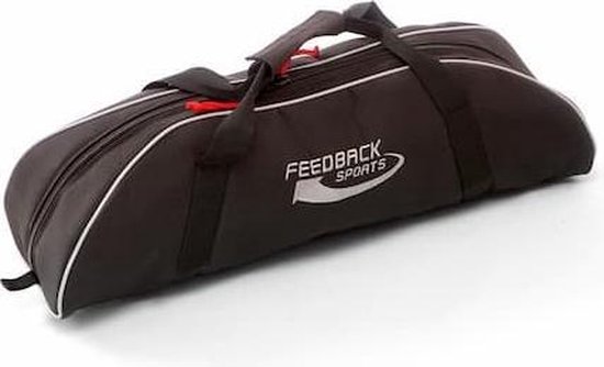 Zwarte draagtas voor de Feedback Sports Omnium fietstrainer, met witte bies.