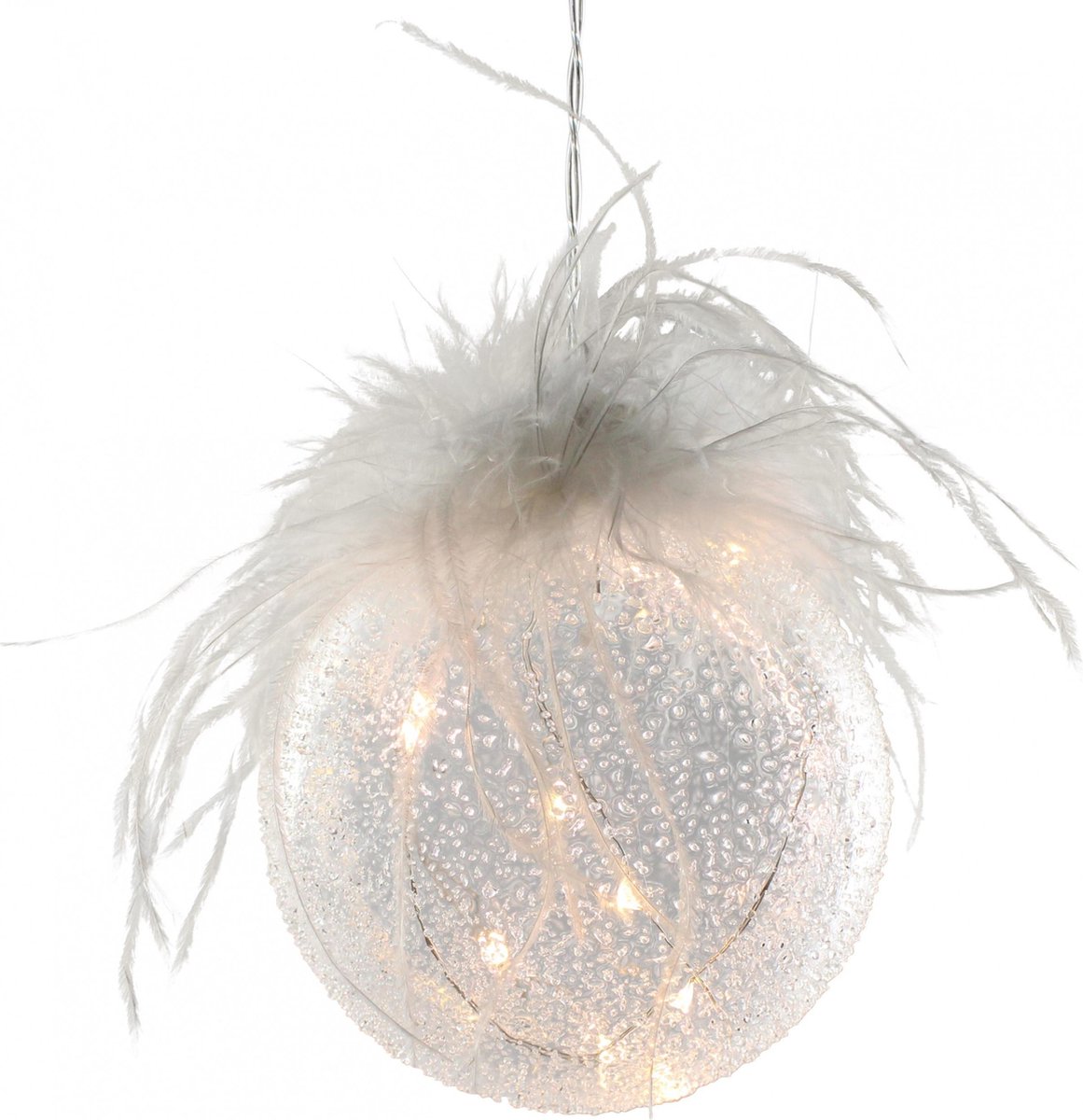 Peha Kerstbal Veren Led 12 Cm Glas Transparant/wit