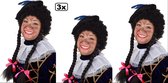 3x Pruik krul zwart met 2 vlechten - Pruik Piet Sinterklaas feest thema Pietje thema feest