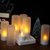 LED kaarsen 12 - 15 uur oplaadbaar 6-stuks | Vlamloze en veilige candle lights | Theelichten met oplaadstation | LED-kaarsen met aan/uit-schakelaar op product | Oplaadbare decorati