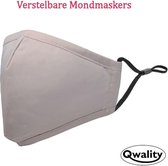 Mondkapje Wasbaar - Verstelbaar Mondmasker - Stof - Katoen - Met Neusbrug - Grijs - Qwality